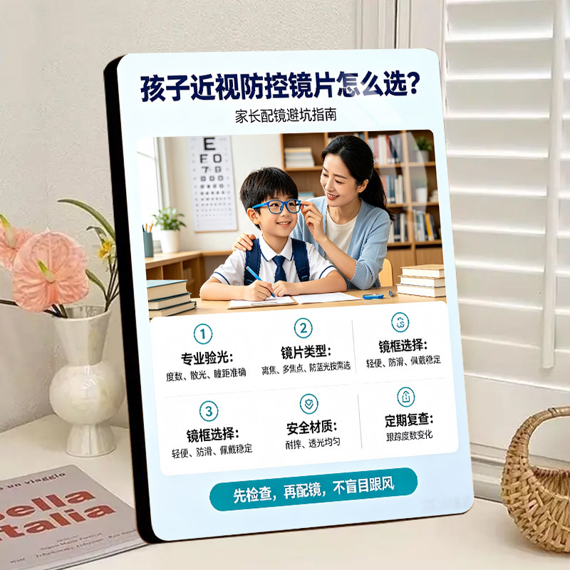 防控镜片怎么选眼镜店介绍海报展示板新款相框配镜中心装饰画摆台
