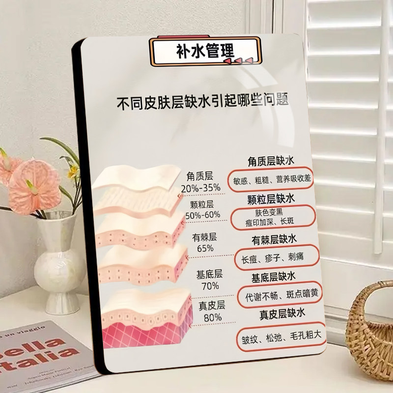 美容店补水管理知识展示相框摆件高清防水轻奢金边装饰相框摆台