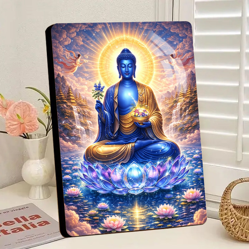 药师佛佛像平面相框摆件药师琉璃光如来画像佛堂供奉相框摆台礼品