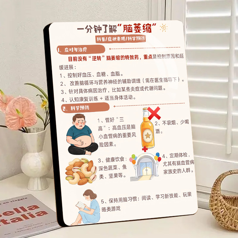 一分钟了解脑萎缩症状预防展示板相框摆台医院门诊养老院科普摆件