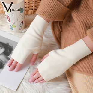 自发热德绒半指手套女秋冬季保暖防寒学生写字办公打字漏手指头