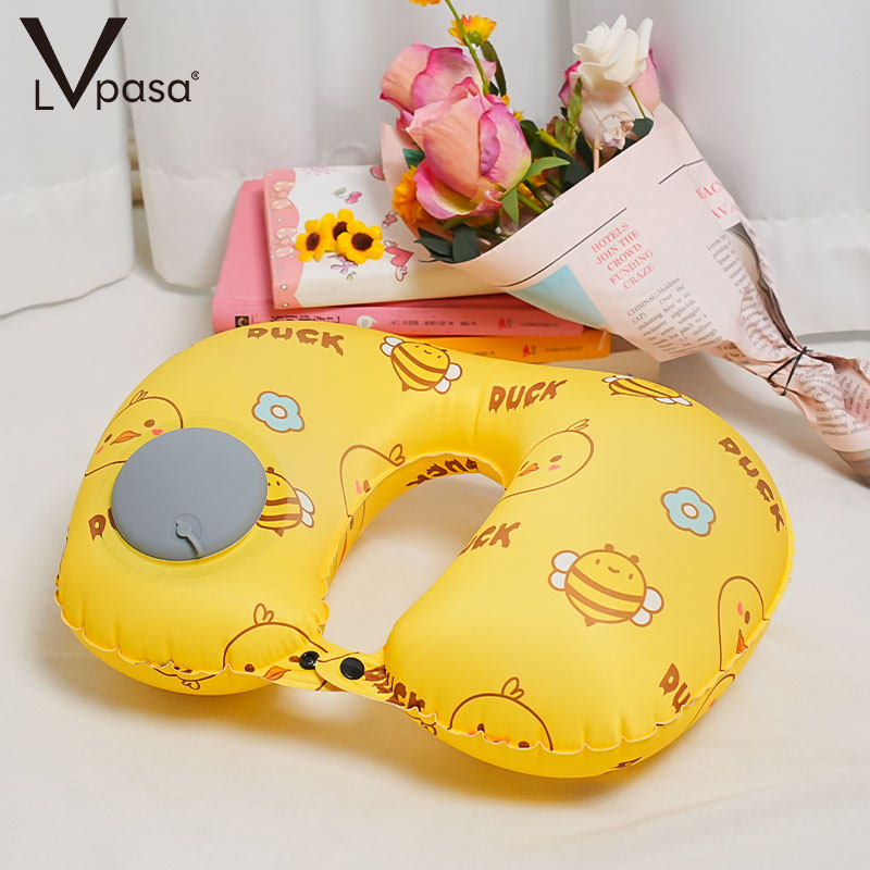 按压充气u型枕旅行枕头便携长途坐高铁飞机睡觉用品u型护颈枕头枕