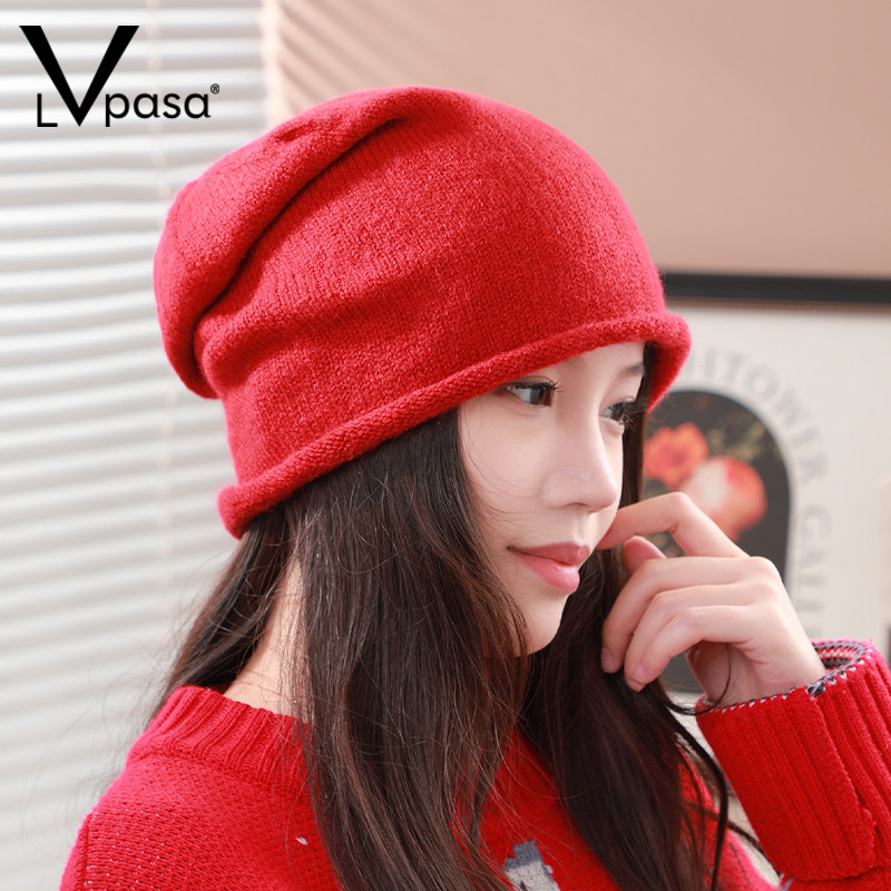 羊毛帽子男女秋冬冷帽护耳针织帽户外保暖月子帽慵懒毛线帽堆堆帽