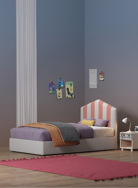 ONFO海风儿童床男孩实木布艺单人床女孩软包床带床箱储物简约现代