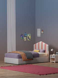 ONFO海风儿童床男孩实木布艺单人床女孩软包床带床箱储物简约现代