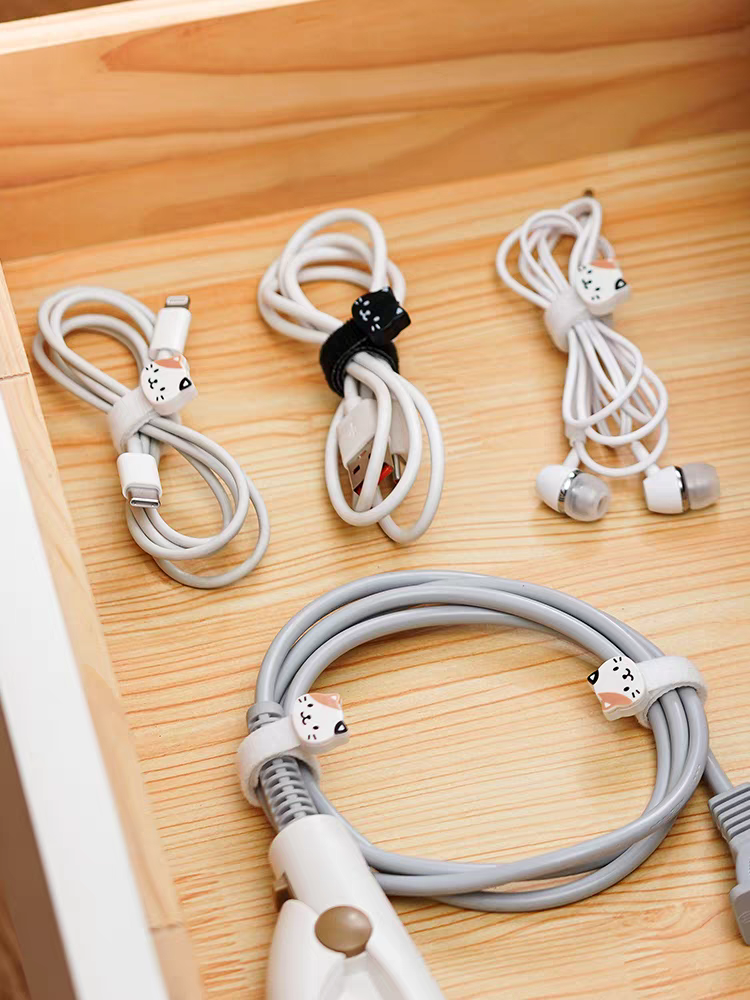小猫数据线理线器桌面耳机线固定卡扣收纳神器充电线缠绕束线绑带
