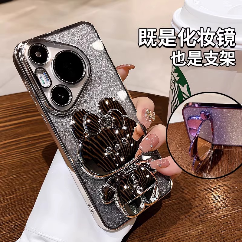补妆镜支架适用华为Pura70ultra手机壳新款Pura70pro全包镜头高级感p60por硅胶防摔保护套pr50网红女卡通外壳
