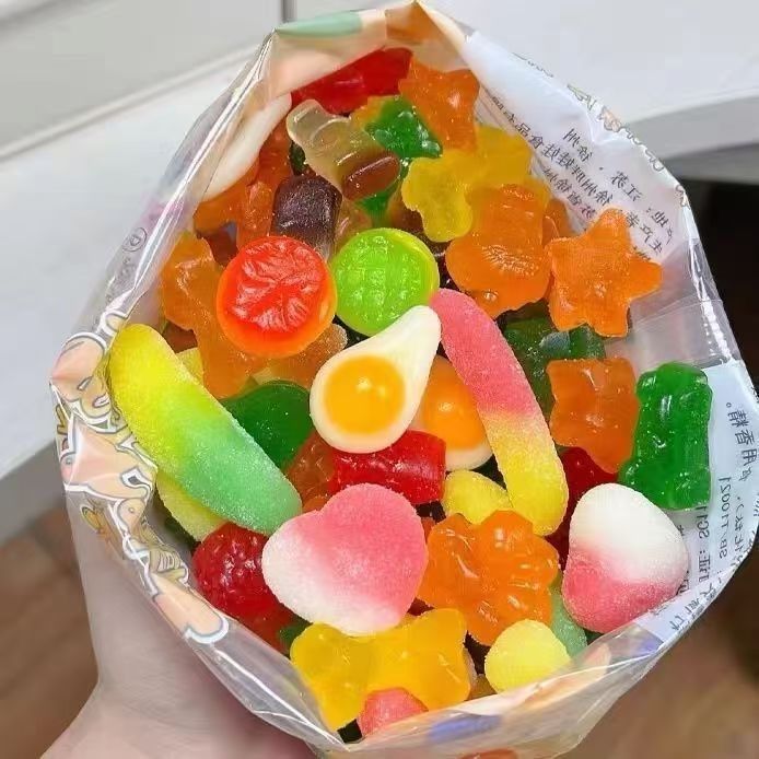 网红酸砂软糖涂油橡皮糖混合水果口味多彩零食QQ果汁糖果散装批发