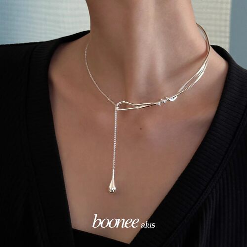 简约水滴不规则肌理抽拉锁骨链