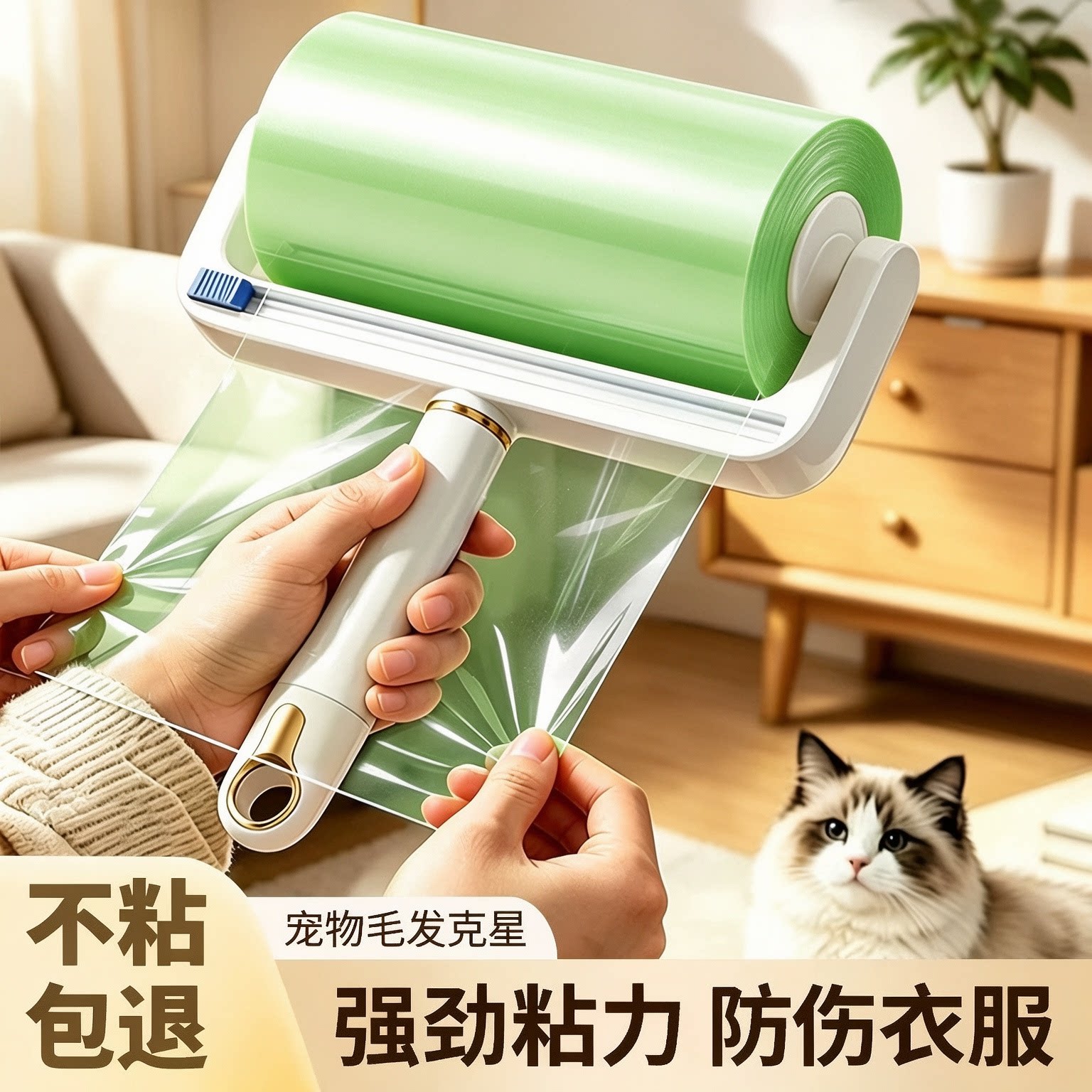 反卷胶带粘毛器滚筒翻卷除毛替换纸衣服除尘滚刷床上毛发清理神器
