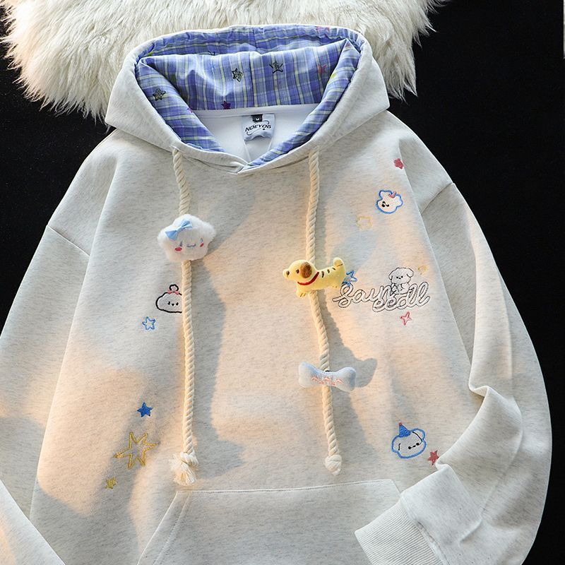 原版刺绣加绒加厚华棉纯棉复合/银狐绒卫衣女