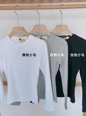 女士春秋T恤 吉杼歆RL女装圆领长袖小马仔纯色修身休闲百搭上衣