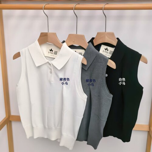 RL女士夏翻领小马仔针织无袖上衣