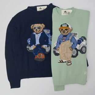 成人小熊毛衣 小云同小吉RL女士圆领长袖童趣棉线美式休闲针织衫