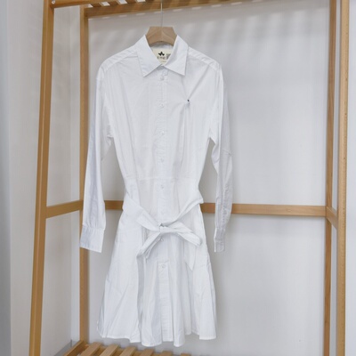 RL女士薄款长袖小马仔白色连衣裙