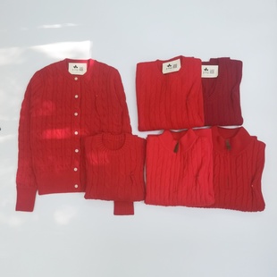 新年好红色 小吉同小云R女士秋冬秋冬经典麻花小马仔套头针织开衫