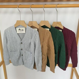 儿童针织开衫 吉杼歆RL秋冬V领长袖麻花小马仔棉线毛衣外套