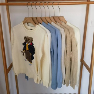 女士棉线针织衫 小云同小吉男装RL圆领长袖小熊童趣羊毛纯色毛衣