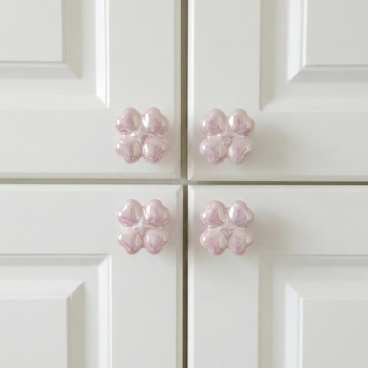新款法式珍珠四叶草衣柜柜门抽屉柜子拉手简约甜美奶油风白色把手