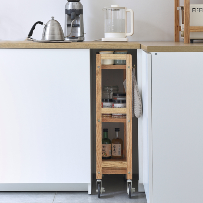 实木北欧窄款落地小推车可移动小户型日式茶几沙发边桌窄缝厨房