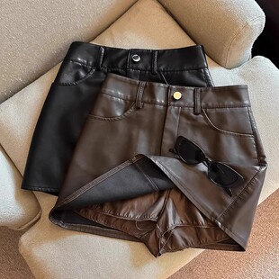黑色pu半身裙辣妹超短裙2024春夏新款高腰质感a字包臀裙皮裙裤女