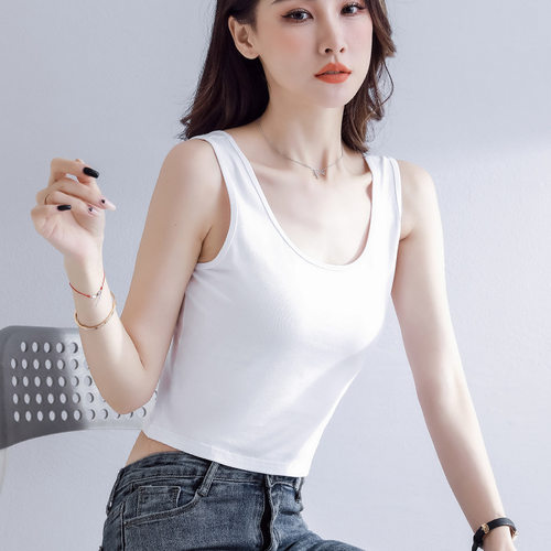 短款背心女内搭打底U型圆领夏季百搭2023年新款无袖体恤露脐上衣