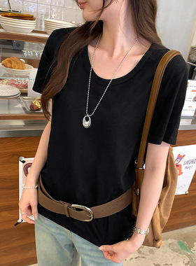 品牌折扣韩系灰色圆领正肩短袖T恤女2025夏季新款宽松显瘦漂亮上