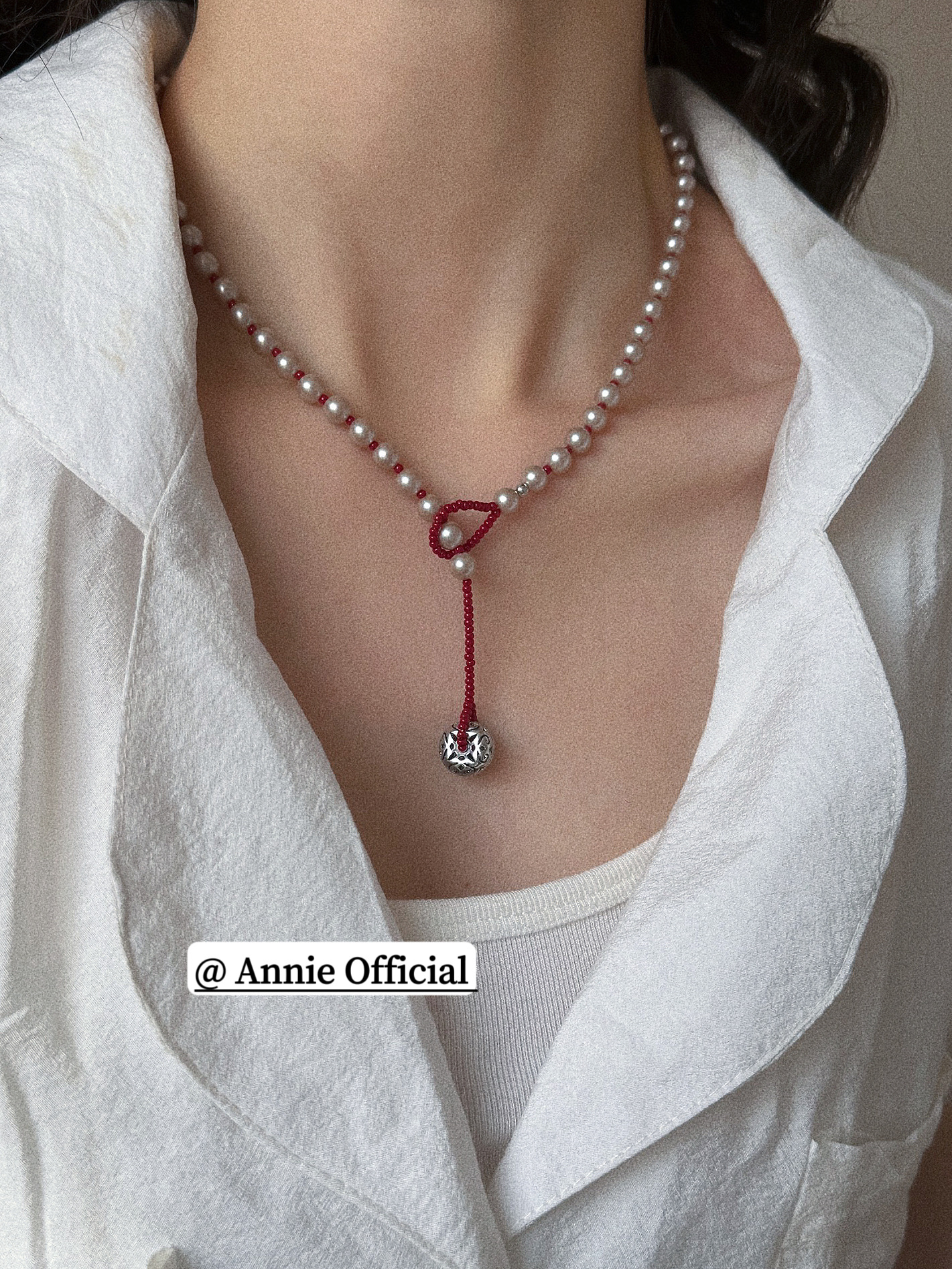 自制本命年红色香槟金细闪珍珠串珠项链百搭独特新中式吊坠锁骨链