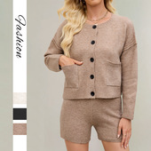 2025新款 上衣外套 口袋纽扣针织开衫 秋冬亚马逊欧美跨境女装 热卖