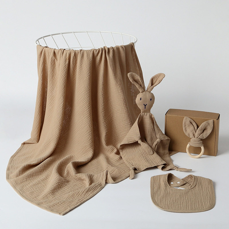 新生礼盒套装4件套纯棉安抚婴儿口水巾浴巾吸水柔软透气纱布玩具,婴童用品,小围嘴,淘宝优惠券,粉丝福利购,淘宝优惠卷