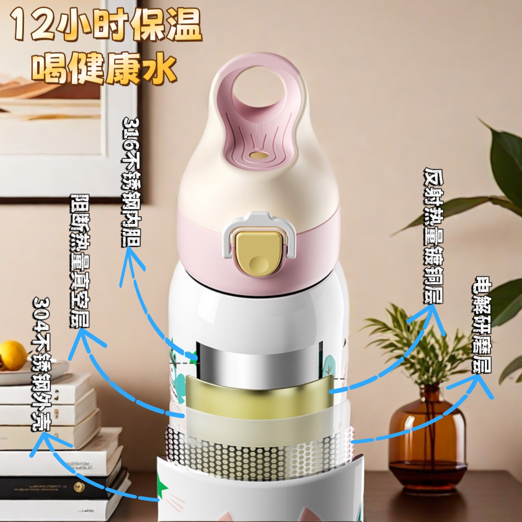 儿童316L不锈钢内胆保温杯真空镀铜长效保温便携学生吸管水杯男女