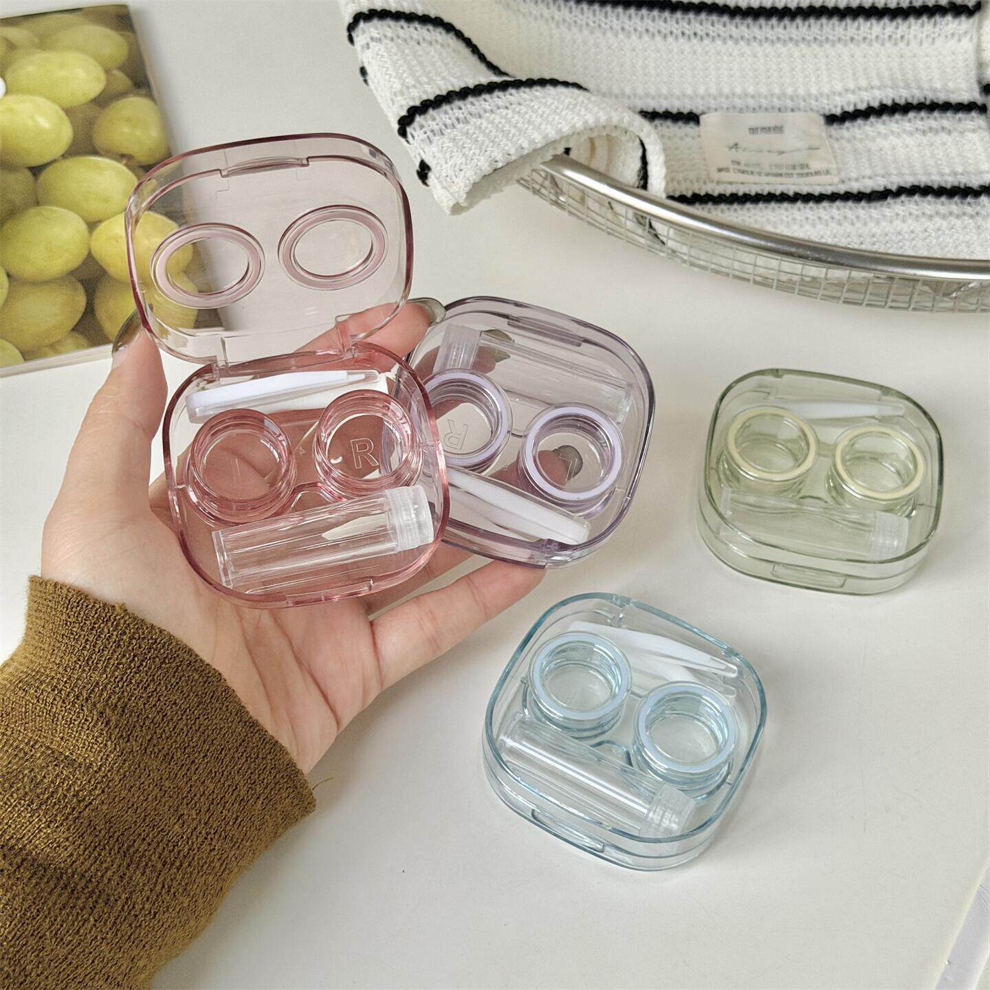 ins透明隐形眼镜盒便携迷你简约一体免拧盖双联伴侣盒防漏护理盒