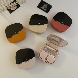 隐形眼镜盒美瞳收纳盒子黑煤球可爱便携式女带镜子防漏伴侣盒高级