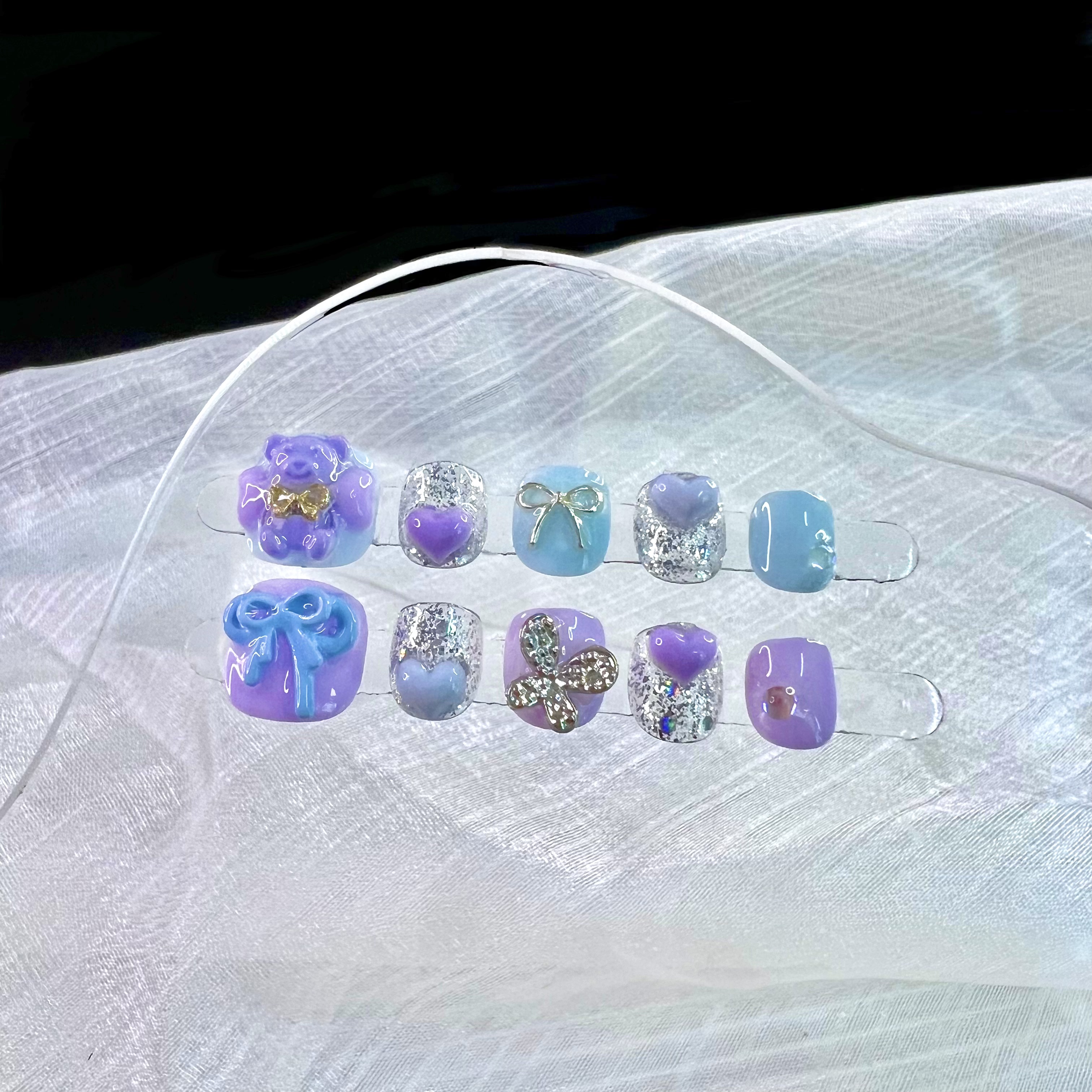 【儿童甲】蓝莓·高级感女童穿戴甲合金小熊蝴蝶结儿童美甲可拆卸