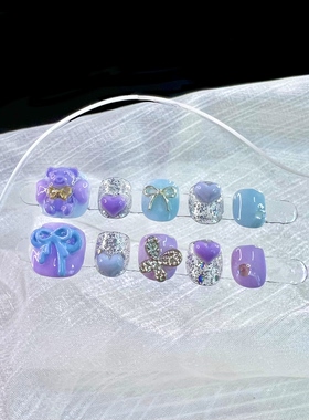 【儿童甲】蓝莓·高级感女童穿戴甲合金小熊蝴蝶结儿童美甲可拆卸