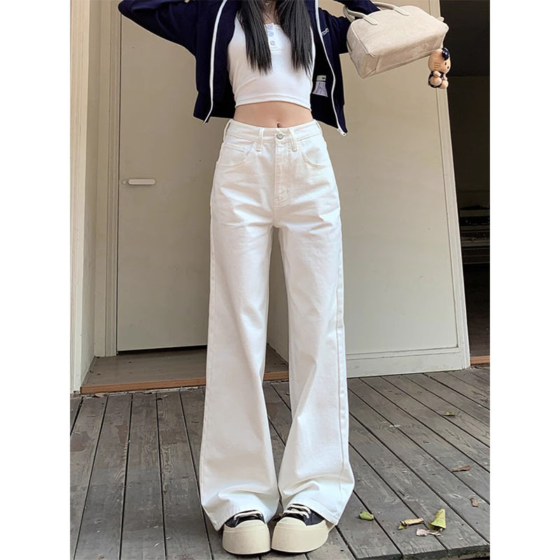 白色阔腿宽松牛仔裤女夏季新款高腰显瘦大码胖mm垂感百搭直筒长裤