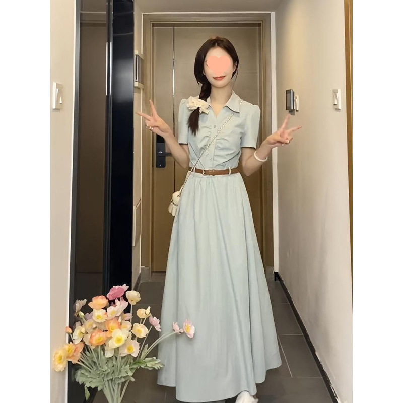 大码胖妹妹气质高级感法式赫本风夏季新款连衣裙修身收腰显瘦长裙