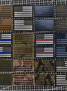 反光IR美国USA夜间识别章迷彩臂章 战术头盔魔术贴户外背包士气章