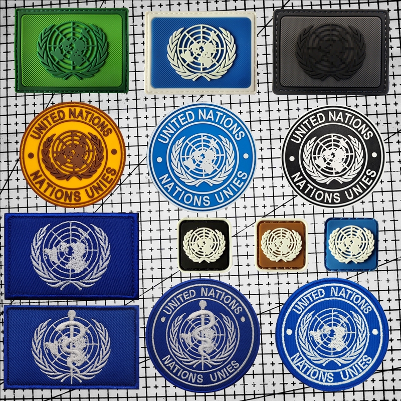 联合国维和头盔徽章战术马甲士气章 WHO世界卫生组织臂章魔术贴章