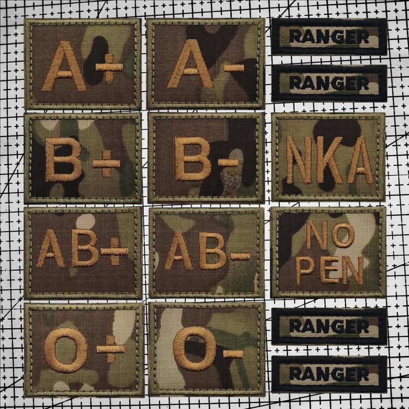 美国游骑兵臂章MC迷彩血型徽章迷你医疗魔术贴章战术头盔背包布贴