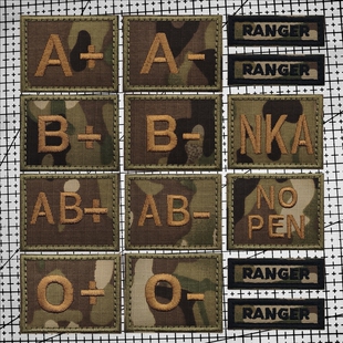 美国游骑兵臂章MC迷彩血型徽章迷你医疗魔术贴章战术头盔背包布贴