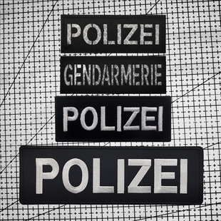 德文POLIZEI英文字母战术背心魔术贴章 宪兵臂章胸条反光识别徽章
