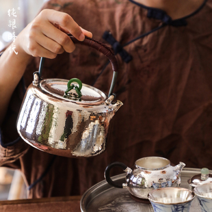 纯银时代北村静香银壶手工一张打足银999煮烧水壶日式茶壶1L大号