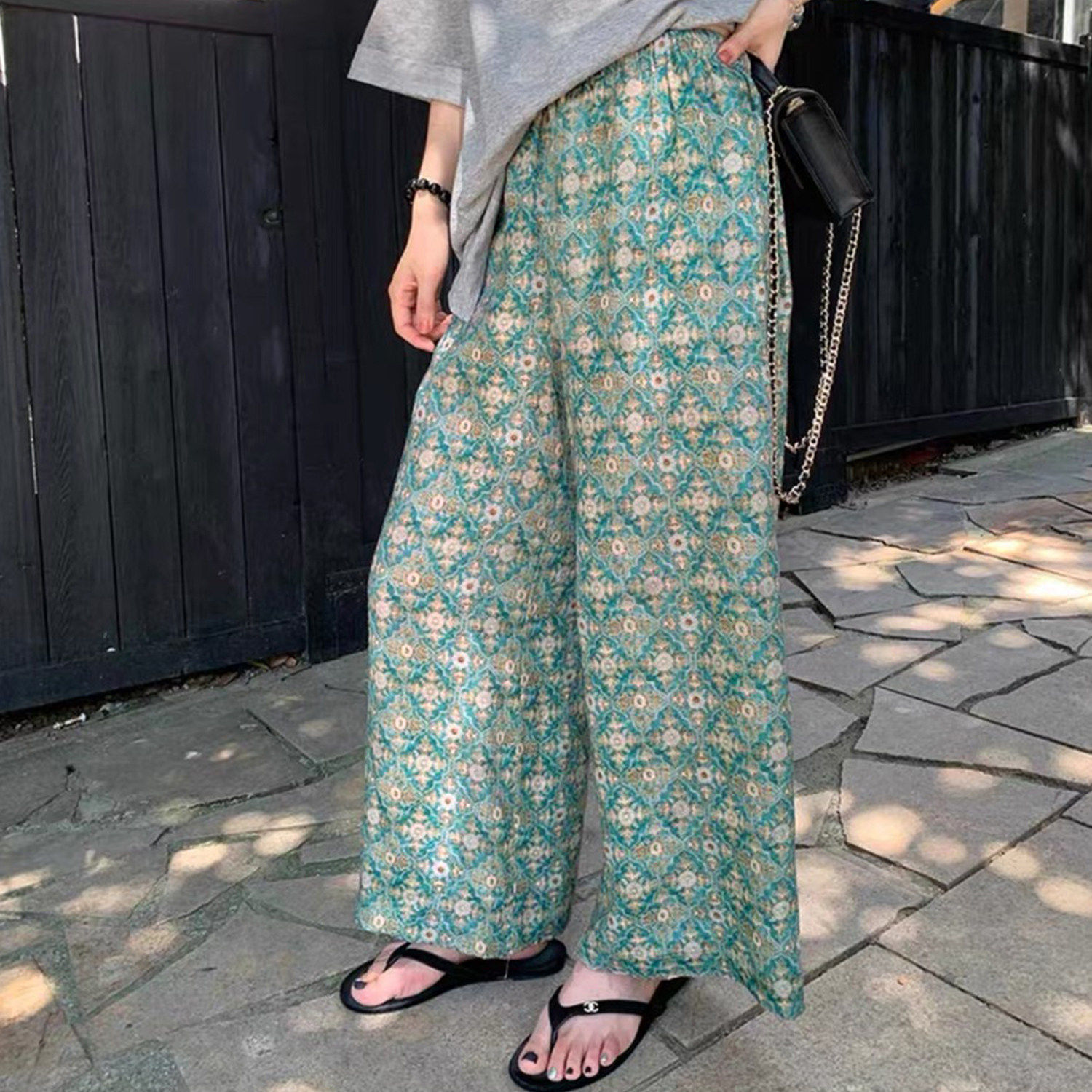 棉绸裤子女夏薄款西双版纳穿搭印花沙滩花裤子凉凉居家松弛感长裤