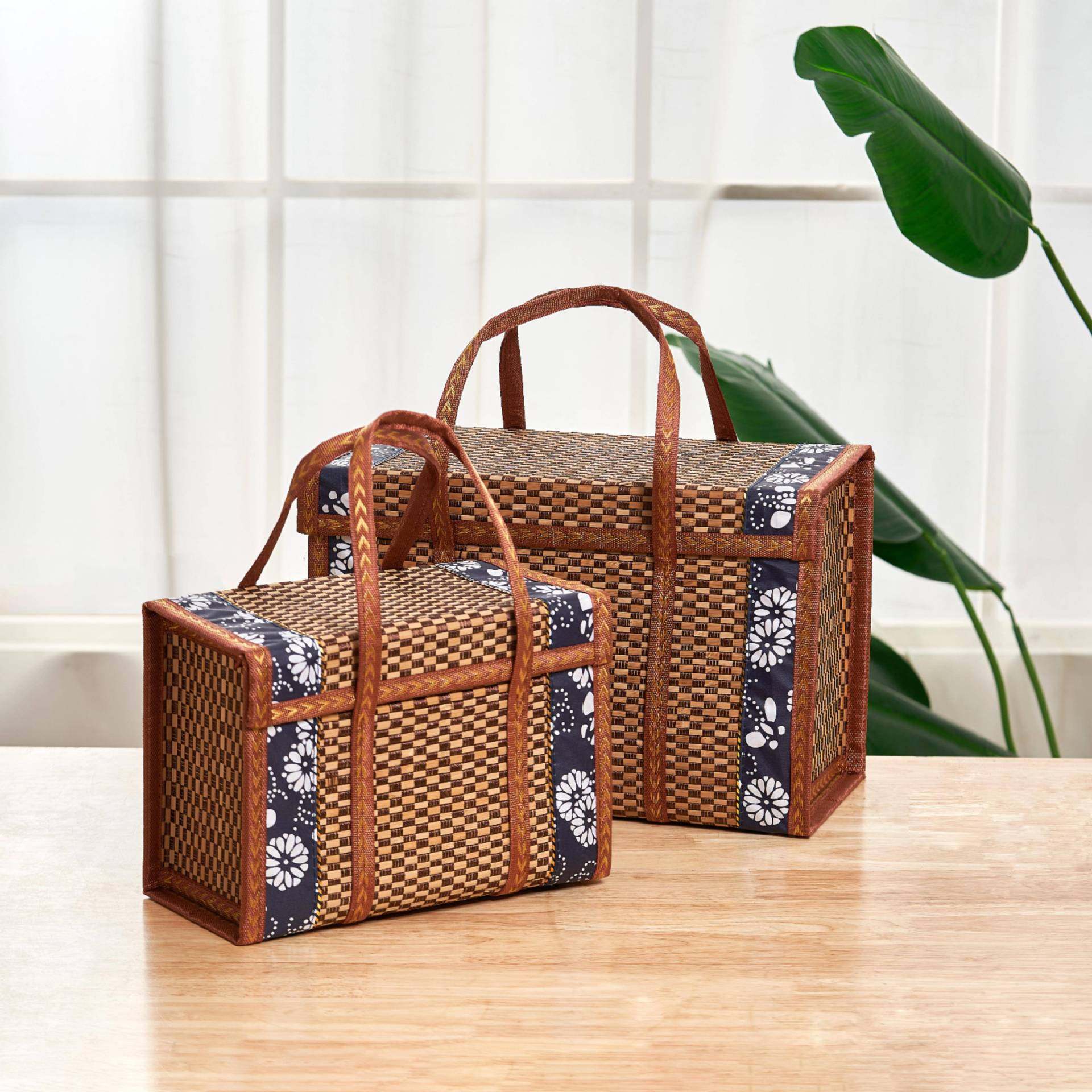 手提篮家用可折叠碳化青花礼品盒鸡蛋水果特产年货竹编礼盒收纳篮,收纳整理,其他收纳篮,淘宝优惠券,粉丝福利购,淘宝优惠卷