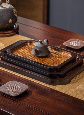 竹编泡茶盘新圆形家用小巧茶托盘