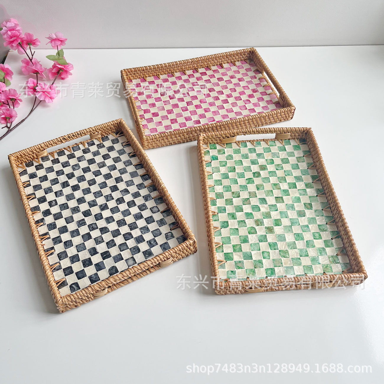 托盘长方形家用藤编贝壳面包托盘