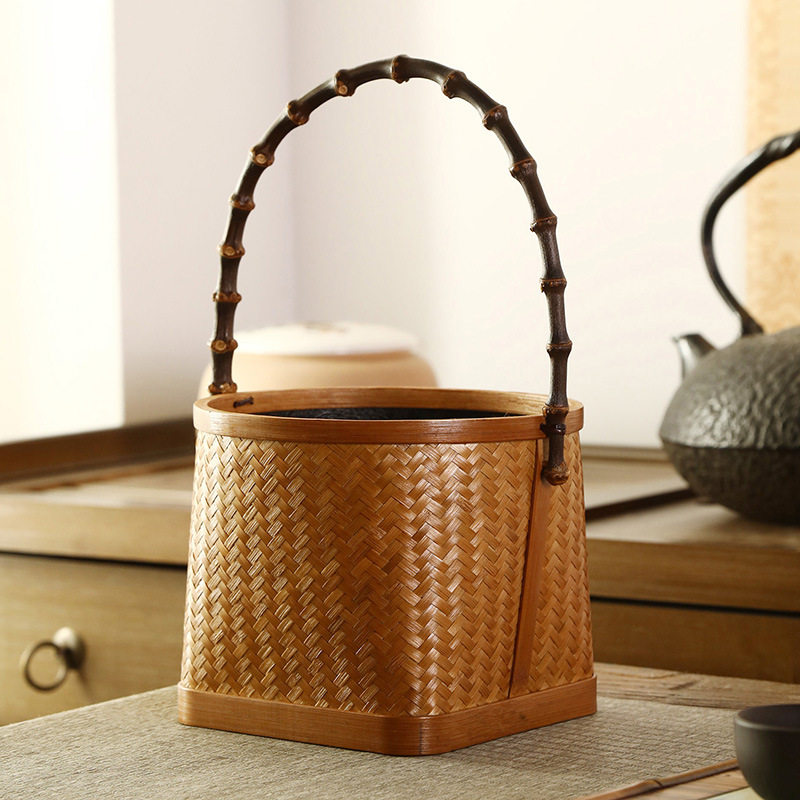 仿藤编竹编碳篓围炉煮茶竹炭筐碳钵橄榄碳盒家用竹收纳筐提篮水果
