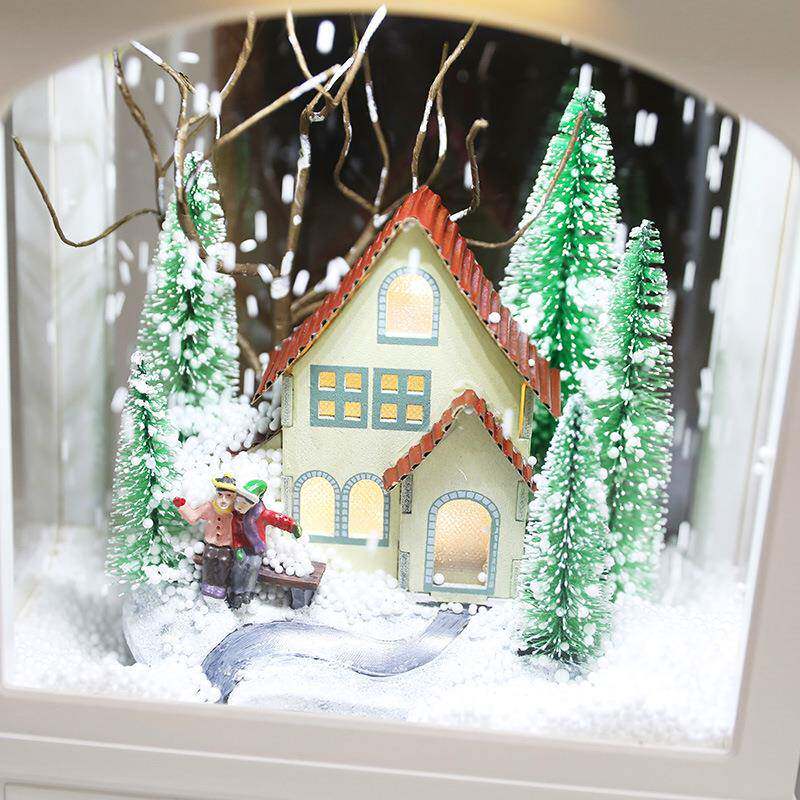 022跨境新款诞节飘雪装饰2灯圣诞下雪LED挂摆灯音乐幸运雪复古圣