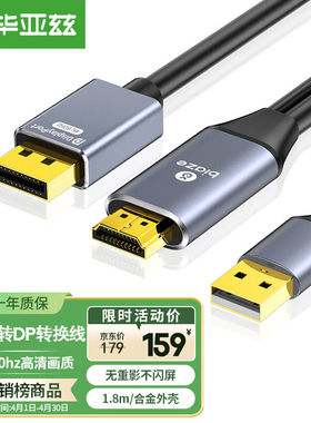 毕亚兹HDMI转DP转换器连接线1.8米4K/60hzDisplayport公4K高清视